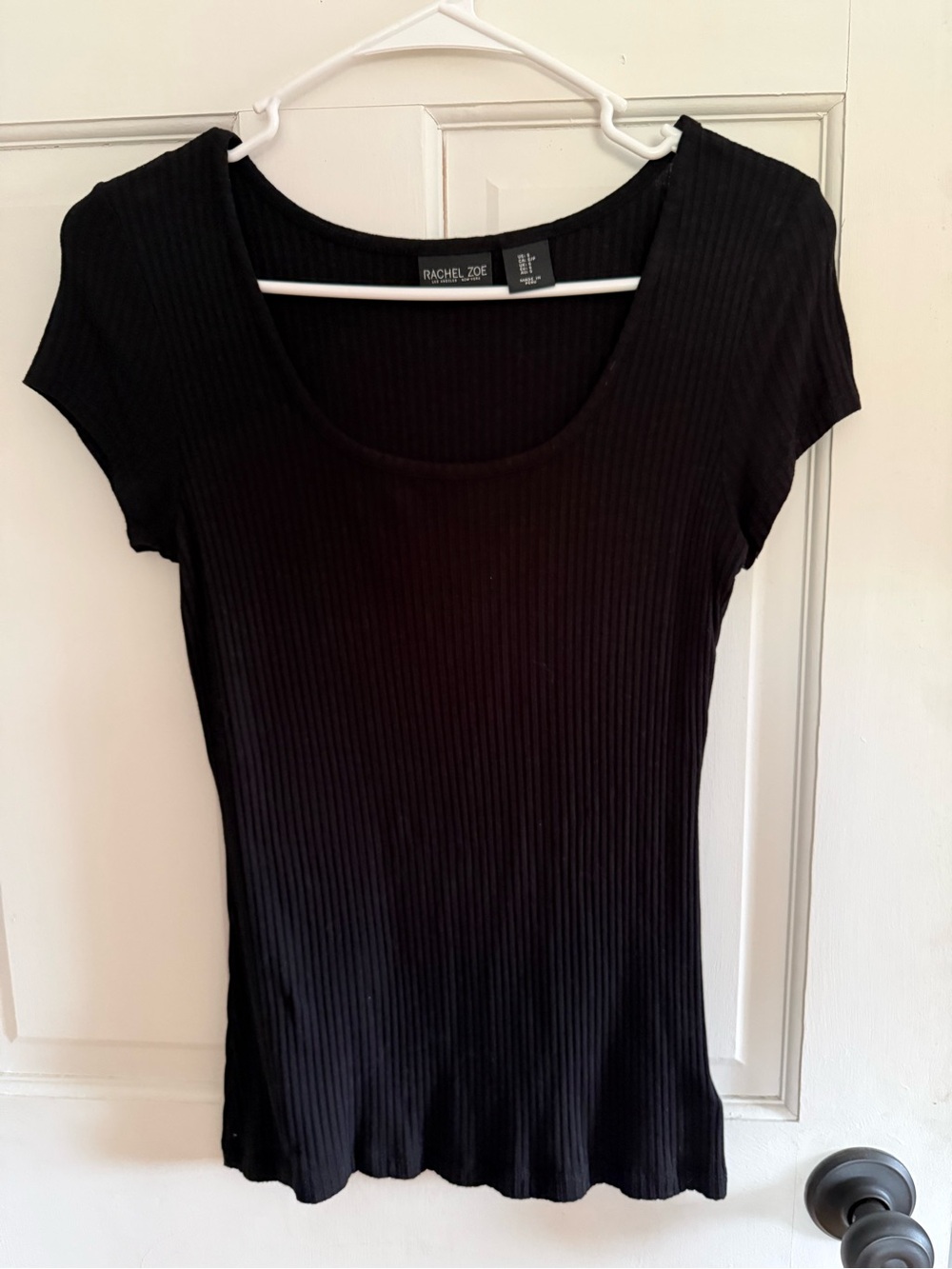 Rachel Zoe Black Ribbed Scoop Neck Short Sleeve Tee